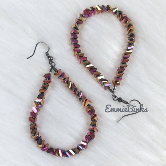 New FP Oil Slick Holographic Beaded Teardrop Dangle Earrings - Picture 8 of 14